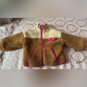 Zara Brown and Cream Fleece Jacket with Pink Accents